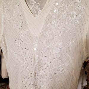 Free People Tops - Long offwhite cotton top with sequins and beads Free People Tops - Long offwhite cotton top with sequins and beads